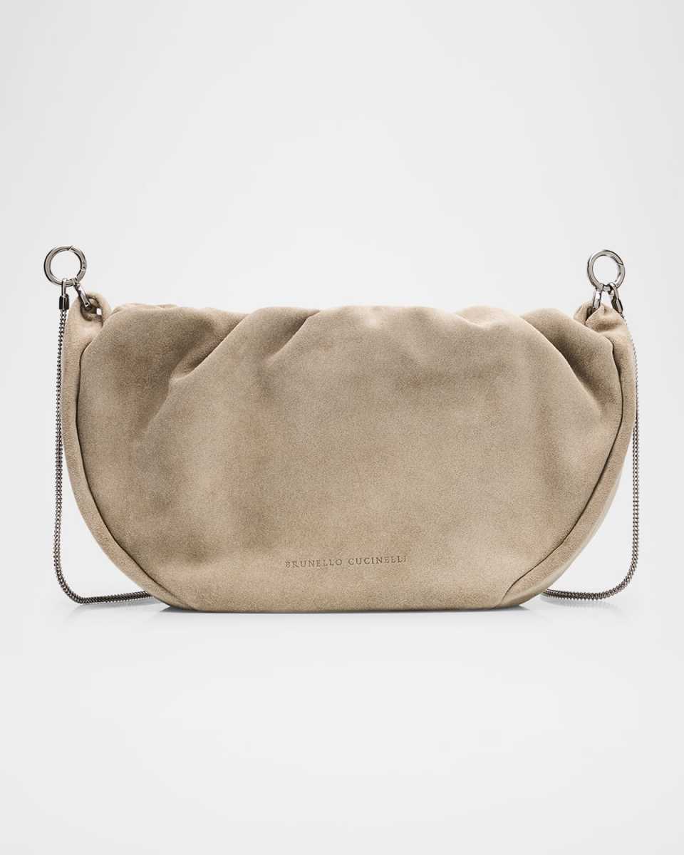 Monili Ruched Suede Shoulder Bag